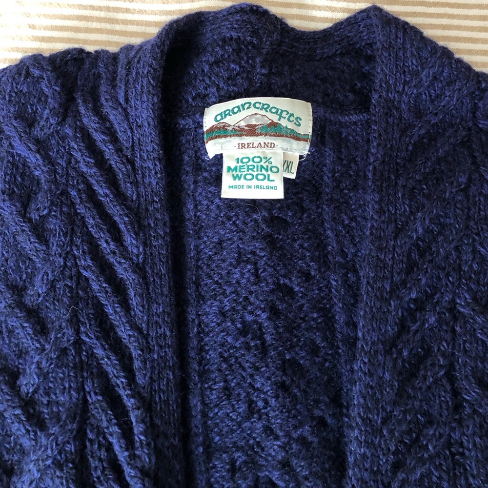 AranCrafts Navy Knit Wool Cardigan - Picture 7 of 9
